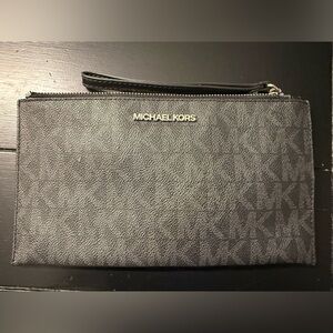 Michael Kors Black Signature Wristlet Pouch with Gold Logo